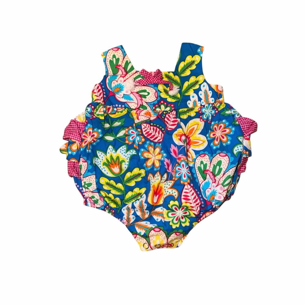 Bonnie Baby Girls Blue Floral Ruffle Bodysuit 0-3M